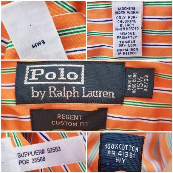 100% Cotton Orange Stripe ButtonUp Dress Shirt Polo Ralph Lauren Size 15.5 32/33 - Picture 4 of 7